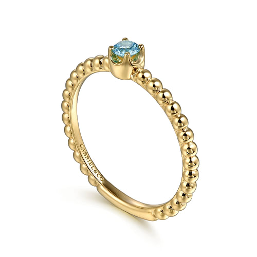 14K Yellow Gold Blue Topaz Stackable Ring