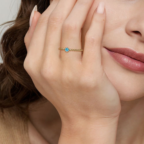 14K Yellow Gold Blue Topaz Stackable Ring