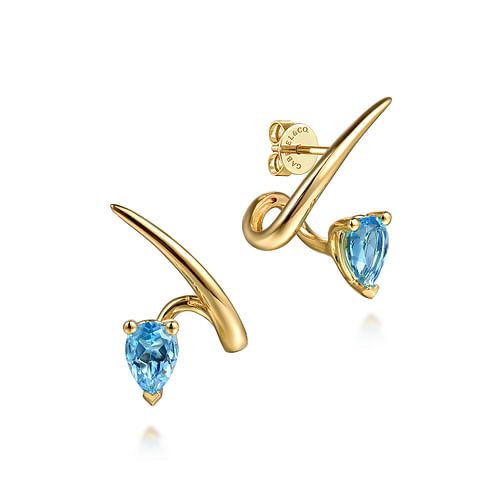 14K Yellow Gold Blue Topaz Stud Earrings