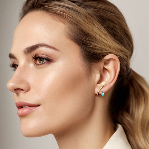 14K Yellow Gold Blue Topaz Stud Earrings