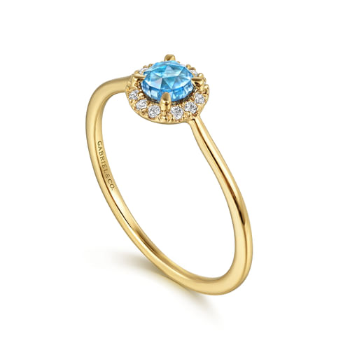 14K Yellow Gold Blue Topaz and Diamond Halo Promise Ring