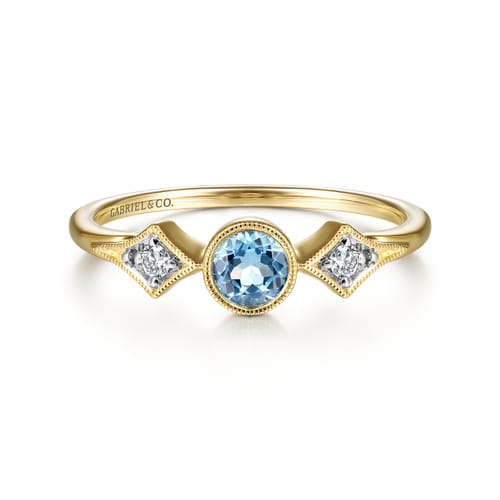 14K Yellow Gold Blue Topaz and Diamond Promise Ring