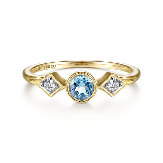 Gabriel - 14K Yellow Gold Blue Topaz and Diamond Promise Ring Gabriel - 14K Yellow Gold Blue Topaz and Diamond Promise Ring