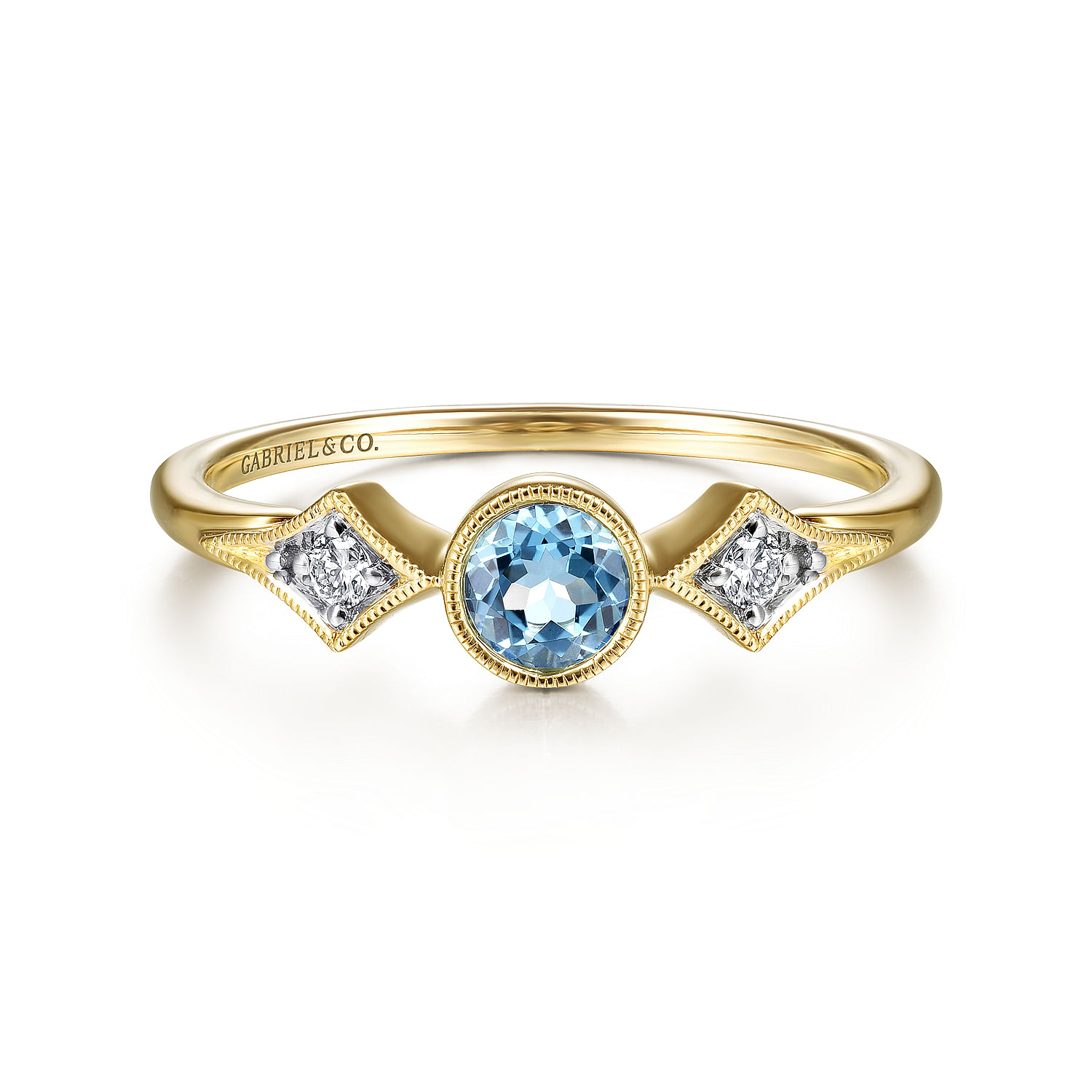 Gabriel - 14K Yellow Gold Blue Topaz and Diamond Ring