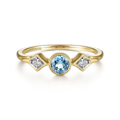 14K Yellow Gold Blue Topaz and Diamond Ring