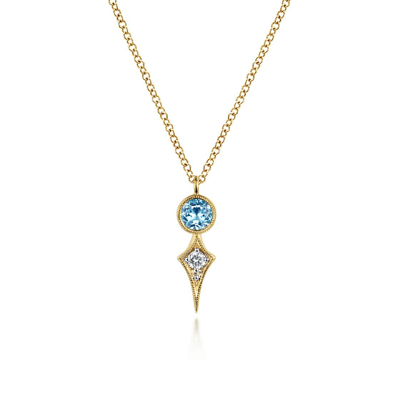 Gabriel - 14K Yellow Gold Blue Topaz and Kite Diamond Pendant Necklace