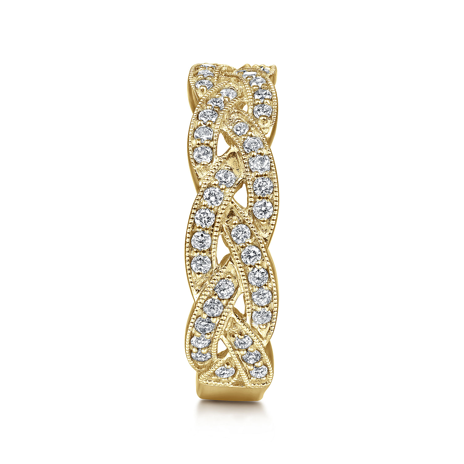 14K Yellow Gold Braided Diamond Stackable Ring