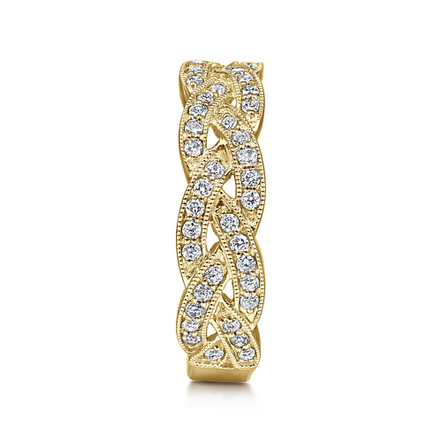 14K Yellow Gold Braided Diamond Stackable Ring