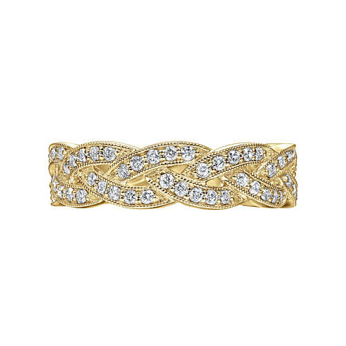 14K Yellow Gold Braided Diamond Stackable Ring