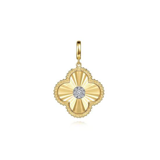 Gabriel - 14K Yellow Gold Bujukan & Diamond Cut Diamond Clover Medallion Pendant With Detachable Bail