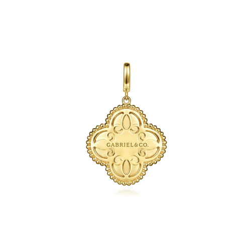14K Yellow Gold Bujukan & Diamond Cut Diamond Clover Medallion Pendant With Detachable Bail