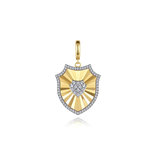 14K Yellow Gold Bujukan & Diamond Cut Diamond Shield Medallion Pendant