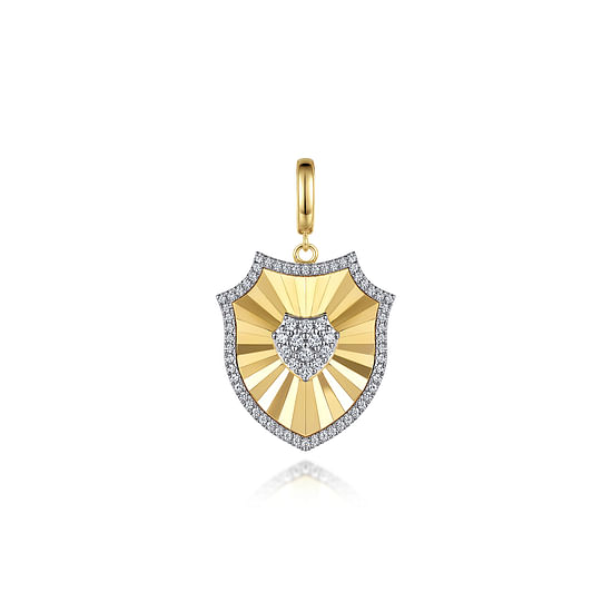 Gabriel - 14K Yellow Gold Bujukan & Diamond Cut Diamond Shield Medallion Pendant