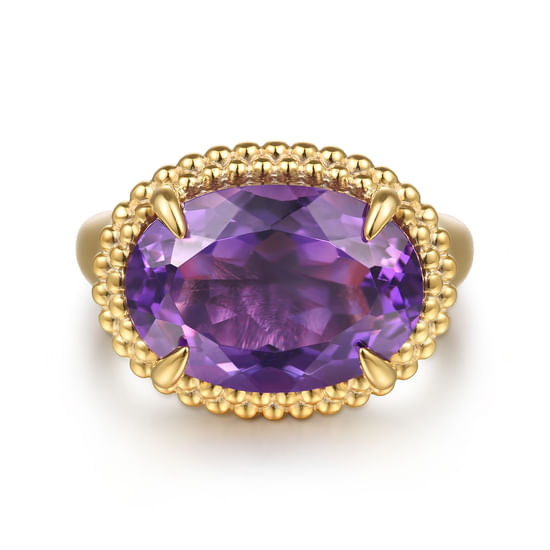 Gabriel - 14K Yellow Gold Bujukan Amethyst Double Halo Signet Ring