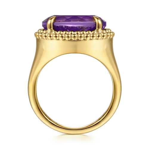 14K Yellow Gold Bujukan Amethyst Double Halo Signet Ring