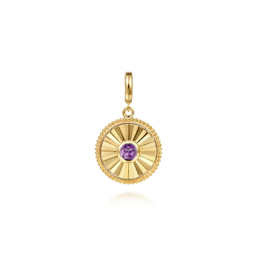 14K Yellow Gold Bujukan Amethyst Medallion Pendant With Detachable Bail