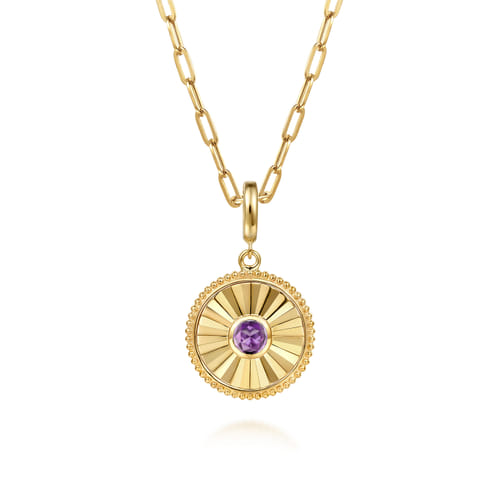 14K Yellow Gold Bujukan Amethyst Medallion Pendant With Detachable Bail