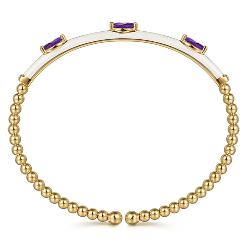 14K Yellow Gold Bujukan Amethyst Split Bangle with White Enamel