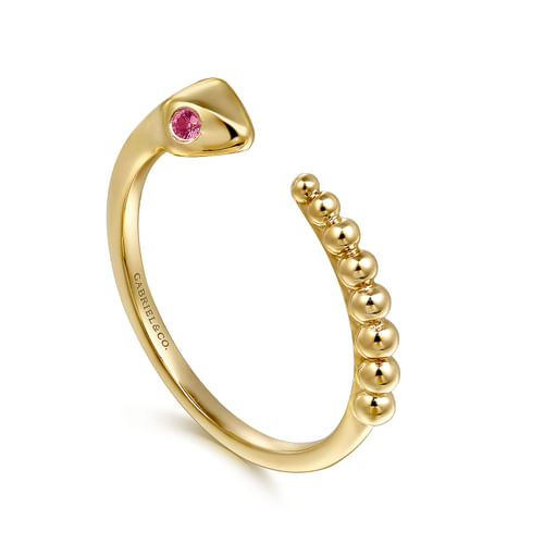 14K Yellow Gold Bujukan And Ruby Snake Open Ring