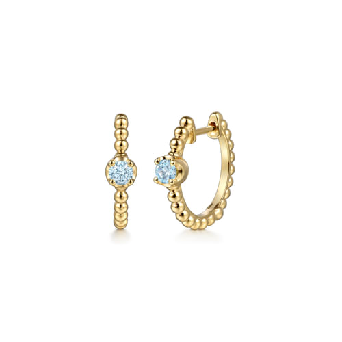 14K Yellow Gold Bujukan Aquamarine 15mm Huggie Earrings