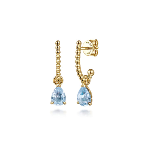 14K Yellow Gold Bujukan Aquamarine J Hoop Earrings
