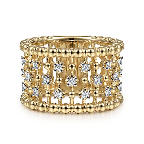 14K Yellow Gold Bujukan Ball and Diamond Statement Ring