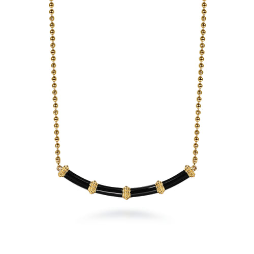 14K Yellow Gold Bujukan Bar Necklace with Black Enamel