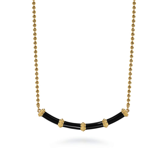 Gabriel - 14K Yellow Gold Bujukan Bar Necklace with Black Enamel Gabriel - 14K Yellow Gold Bujukan Bar Necklace with Black Enamel