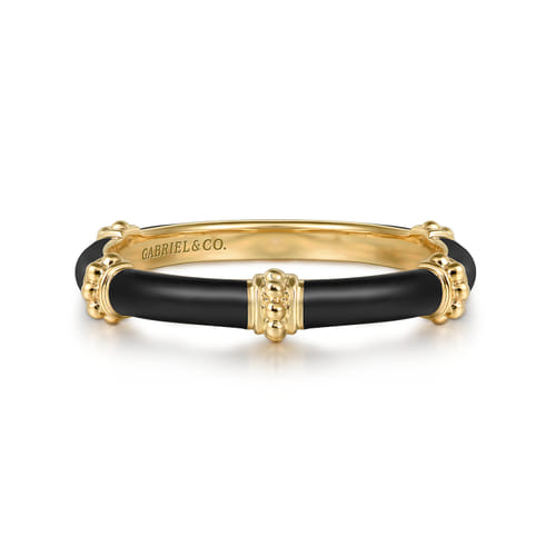 14K Yellow Gold Bujukan Bar Split Stackable with Black Enamel 14K Yellow Gold Bujukan Bar Split Stackable with Black Enamel