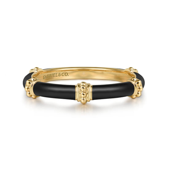 14K Yellow Gold Bujukan Bar Split Stackable with Black Enamel 14K Yellow Gold Bujukan Bar Split Stackable with Black Enamel