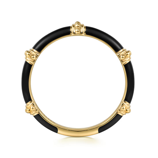14K Yellow Gold Bujukan Bar Split Stackable with Black Enamel angle 2 14K Yellow Gold Bujukan Bar Split Stackable with Black Enamel angle 2