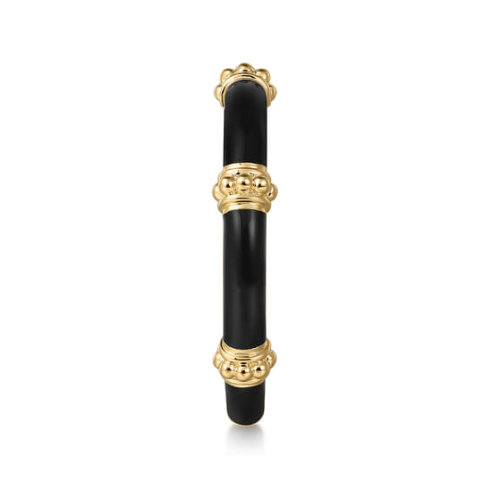 14K Yellow Gold Bujukan Bar Split Stackable with Black Enamel angle 4 14K Yellow Gold Bujukan Bar Split Stackable with Black Enamel angle 4