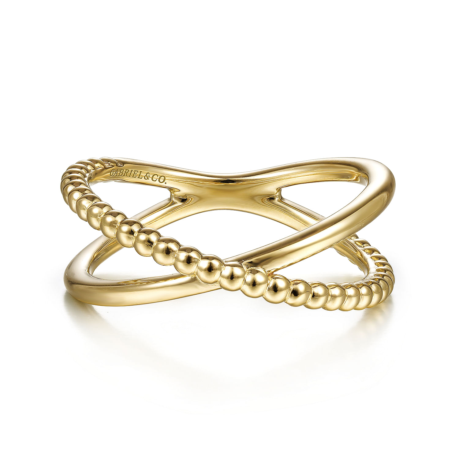 14K Yellow Gold Bujukan Bead Criss Cross Ring