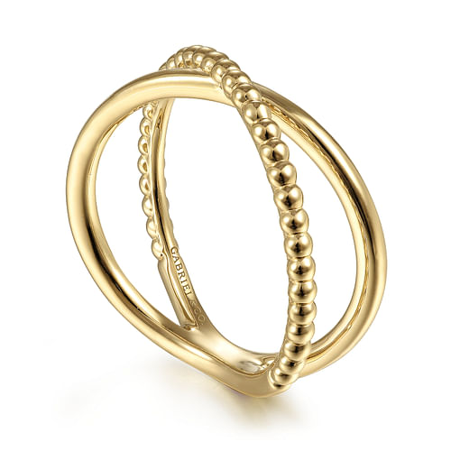 14K Yellow Gold Bujukan Bead Criss Cross Ring