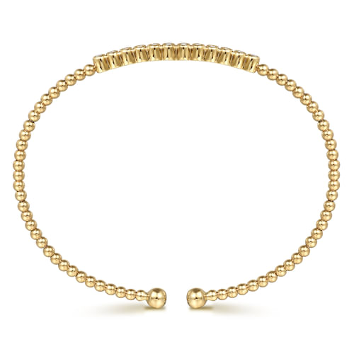 14K Yellow Gold Bujukan Bead Cuff Bracelet with Bezel Set Diamond Stations