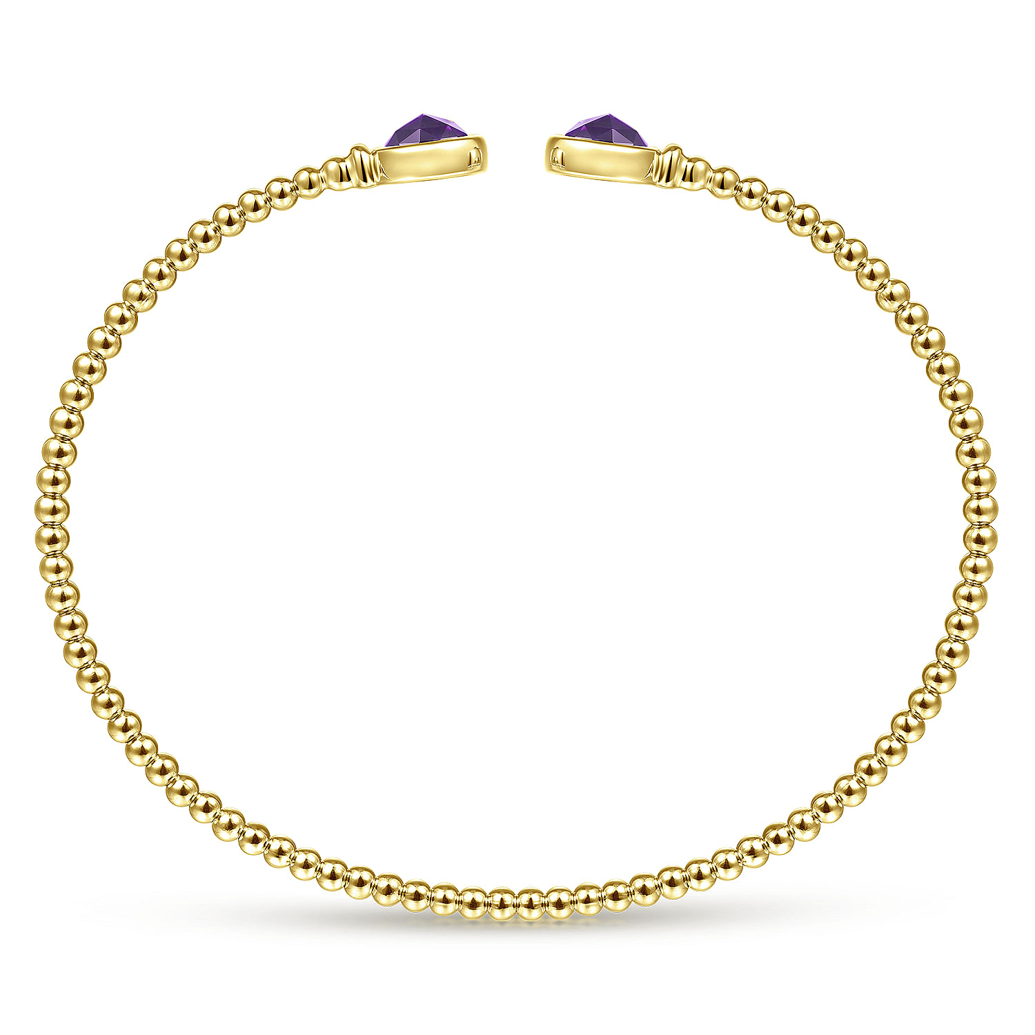 14K Yellow Gold Bujukan Bead Cuff Bracelet with Bezel Set Round Amethyst