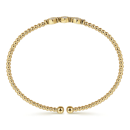 14K Yellow Gold Bujukan Bead Cuff Bracelet with Cluster Diamond Hexagon Stations