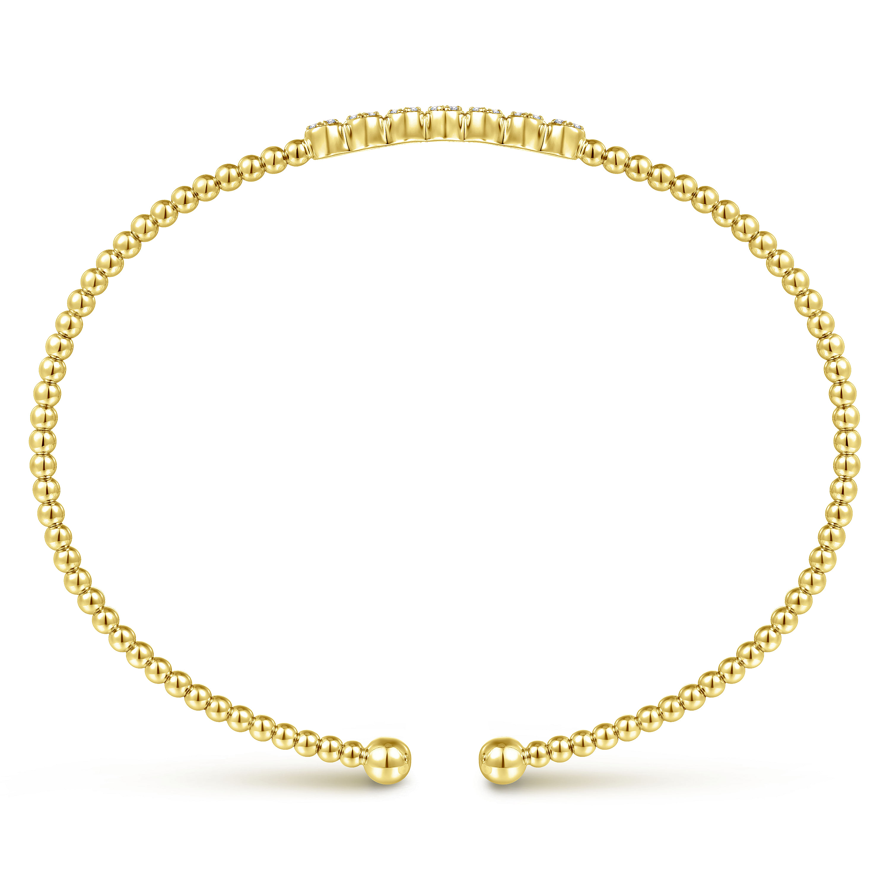 14K Yellow Gold Bujukan Bead Cuff Bracelet with Cluster Diamond Stations