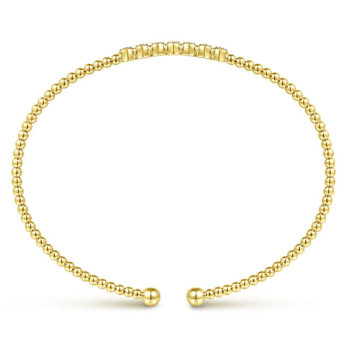 14K Yellow Gold Bujukan Bead Cuff Bracelet with Cluster Diamond Stations