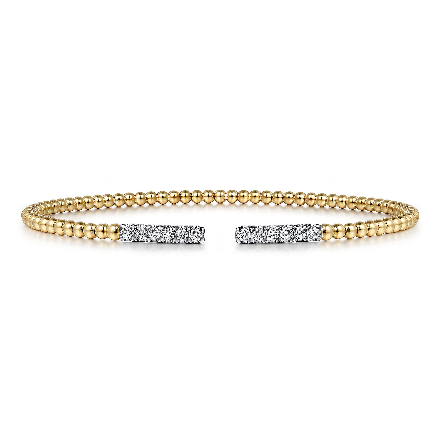 14K Yellow Gold Bujukan Bead Cuff Bracelet with Diamond Pavé Bars