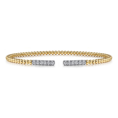 14K Yellow Gold Bujukan Bead Cuff Bracelet with Diamond Pavé Bars