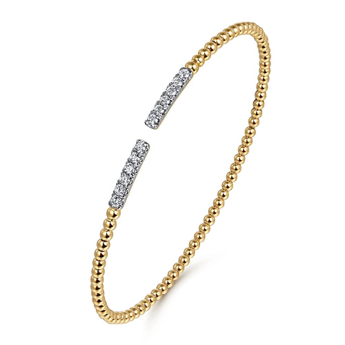 14K Yellow Gold Bujukan Bead Cuff Bracelet with Diamond Pavé Bars