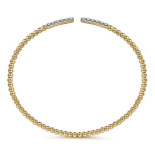 14K Yellow Gold Bujukan Bead Cuff Bracelet with Diamond Pavé Bars