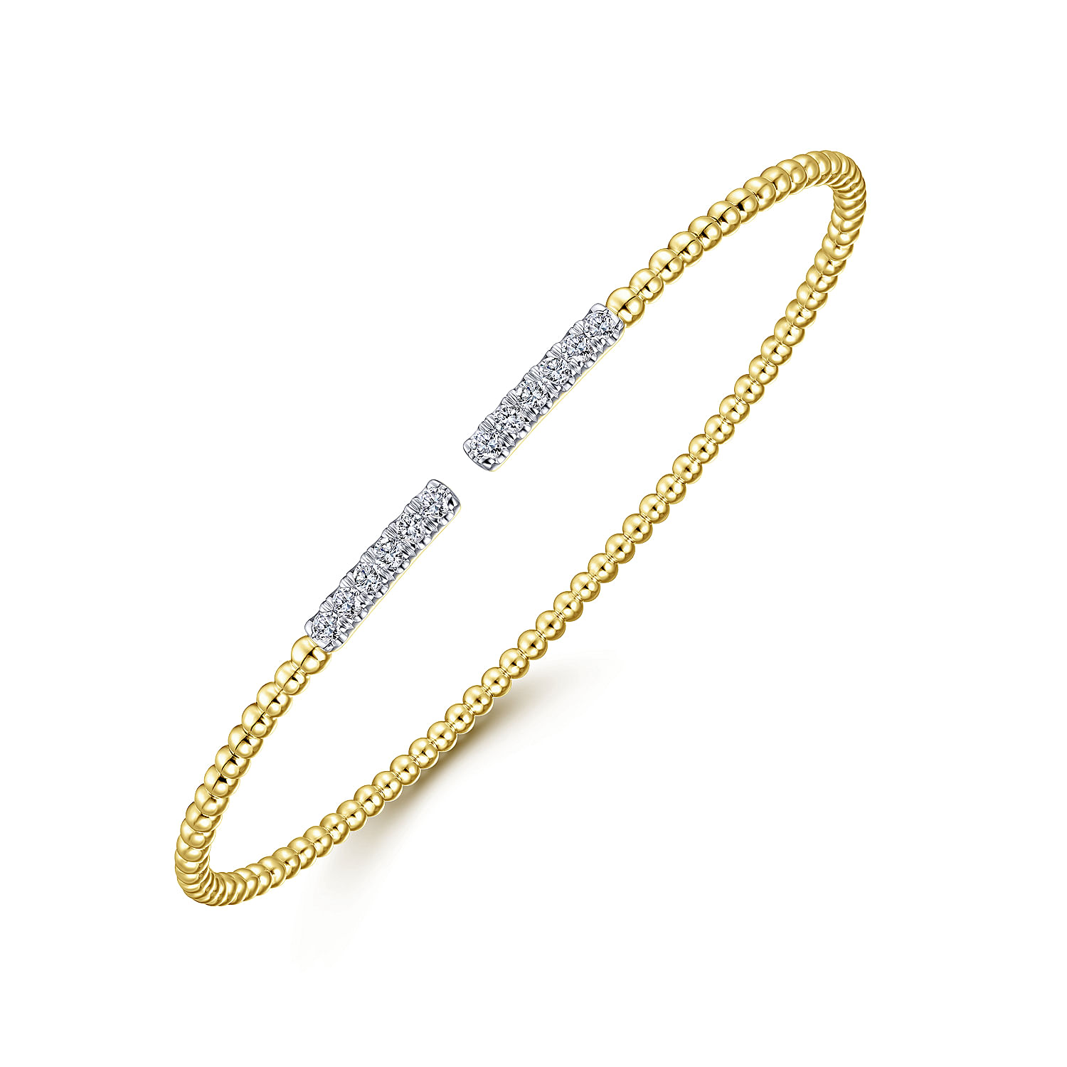 14K Yellow Gold Bujukan Bead Cuff Bracelet with Diamond Pavé Bars