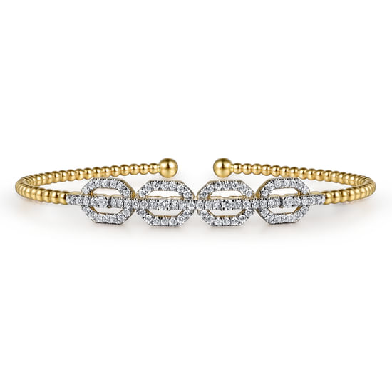 Gabriel - 14K Yellow Gold Bujukan Bead Cuff Bracelet with Diamond Pav¿ª Links