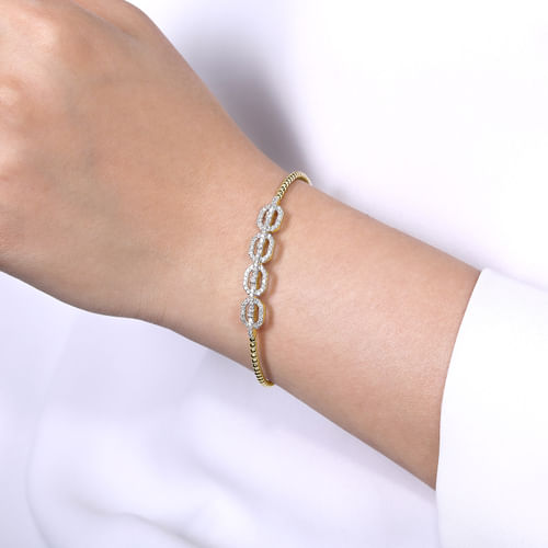 14K Yellow Gold Bujukan Bead Cuff Bracelet with Diamond Pav¿ª Links