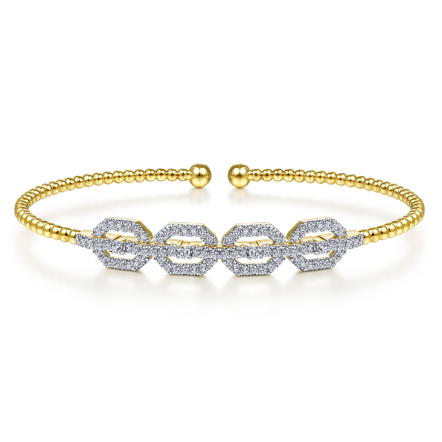 14K Yellow Gold Bujukan Bead Cuff Bracelet with Diamond Pavé Links