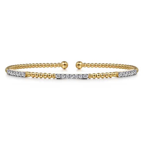 14K Yellow Gold Bujukan Bead Cuff Bracelet with Diamond Pavé Stations