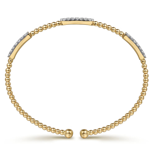 14K Yellow Gold Bujukan Bead Cuff Bracelet with Diamond Pavé Stations