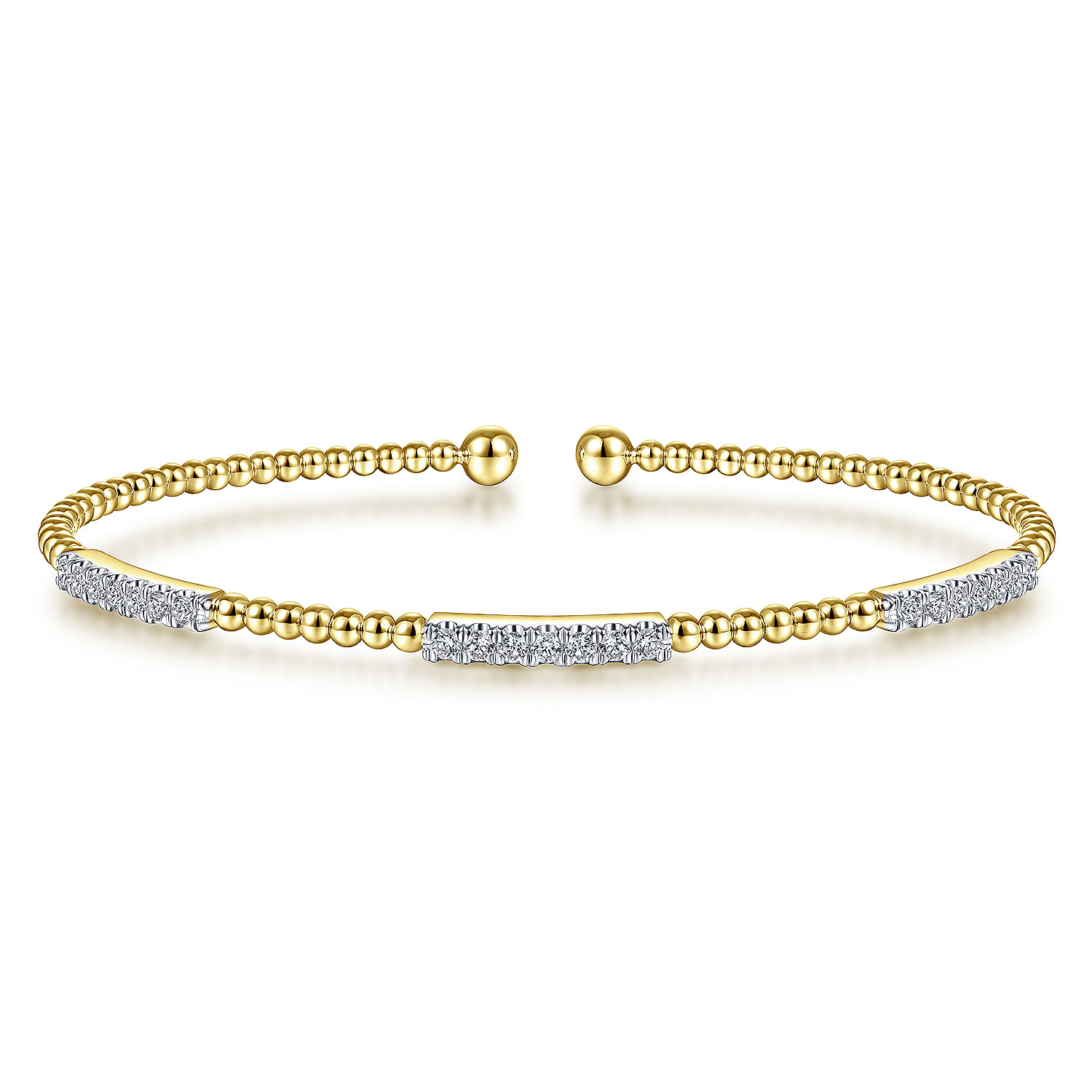14K Yellow Gold Bujukan Bead Cuff Bracelet with Diamond Pavé Stations